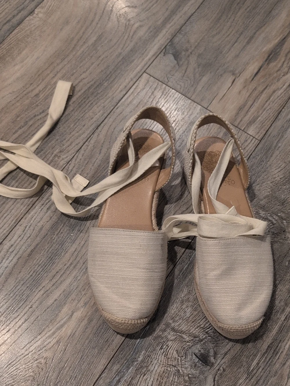 Vince Camuto Cream Woven Espadrille Tie Ankle Flats